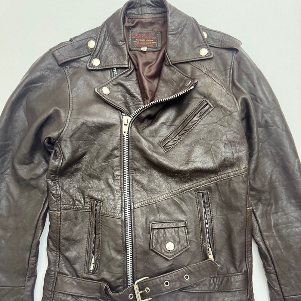VTG Pele Che Coco Reworked Suede Moto Jacket XS Brown - Picture 3 of 8